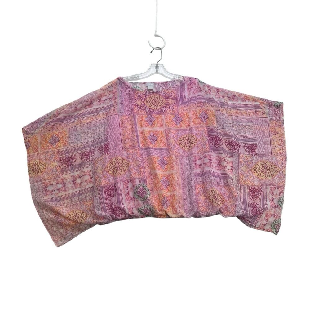 Chicos Shirt Womens 3 16/18 Pink Purple Orange Geometric Lightweight Lined